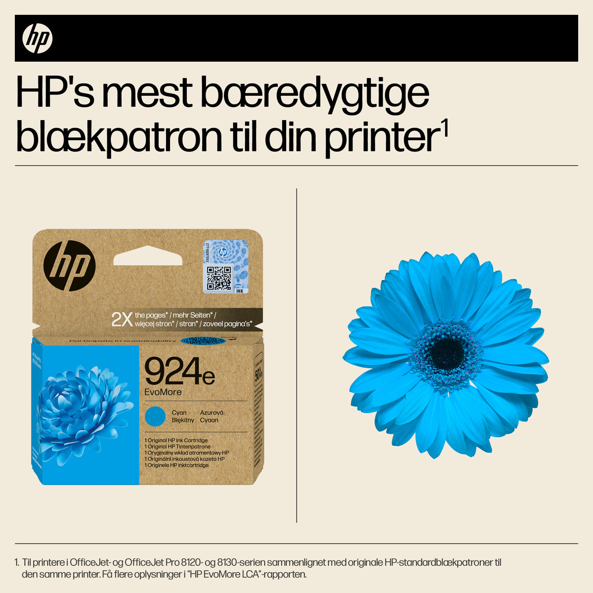 HP 924e EvoMore Cyan 800 sider Blæk 4K0U7NE