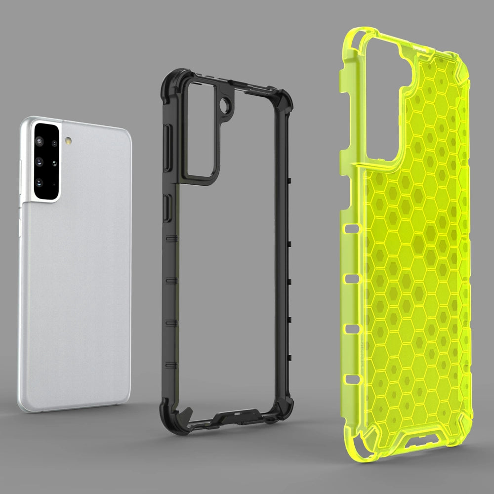 Honeycomb Case armor cover med TPU Bumper til Samsung Galaxy S21+ 5G (S21 Plus 5G) gennemsigtig