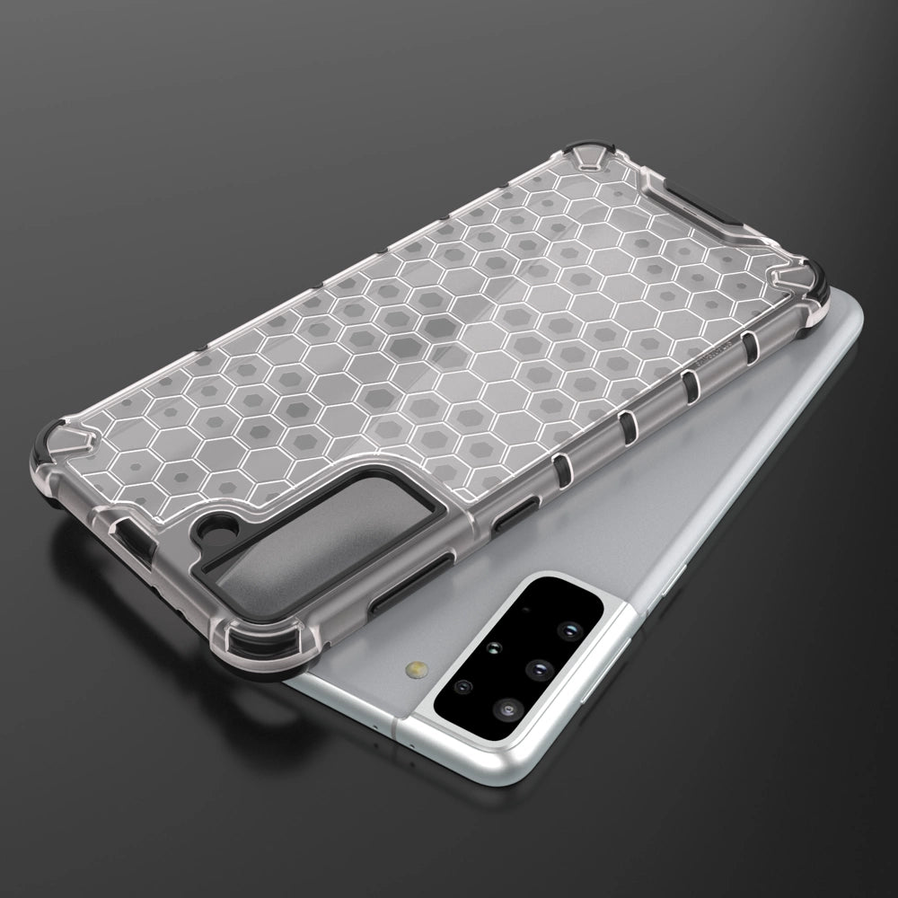 Honeycomb Case armor cover med TPU Bumper til Samsung Galaxy S21+ 5G (S21 Plus 5G) gennemsigtig