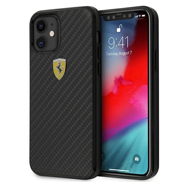 Ferrari FERCAHCP12SBK iPhone 12 mini 5.4" sort/sort hardcase On Track Real Carbon