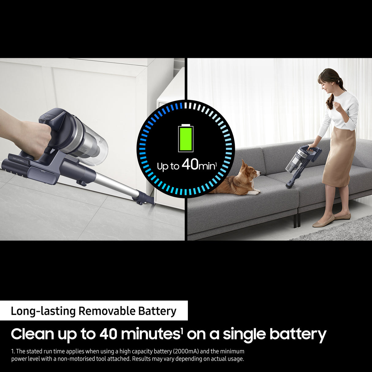 Samsung VS15A60AGR5 stav støvsuger & elektrisk kost 2-i-1 stangstøvsuger Batteri Dry HEPA Poseløs 150 W Sølv