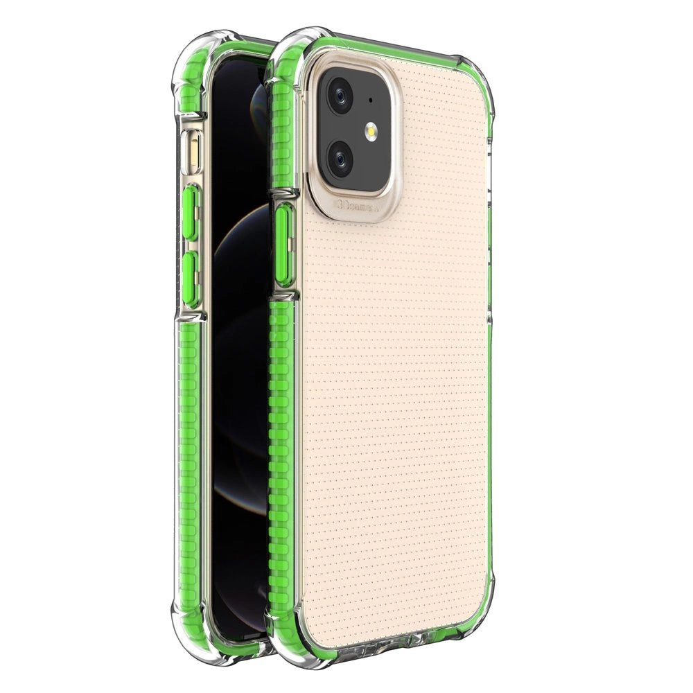 Spring Armor klar TPU gel robust beskyttelsesdække med farverig ramme til iPhone 12 mini grøn