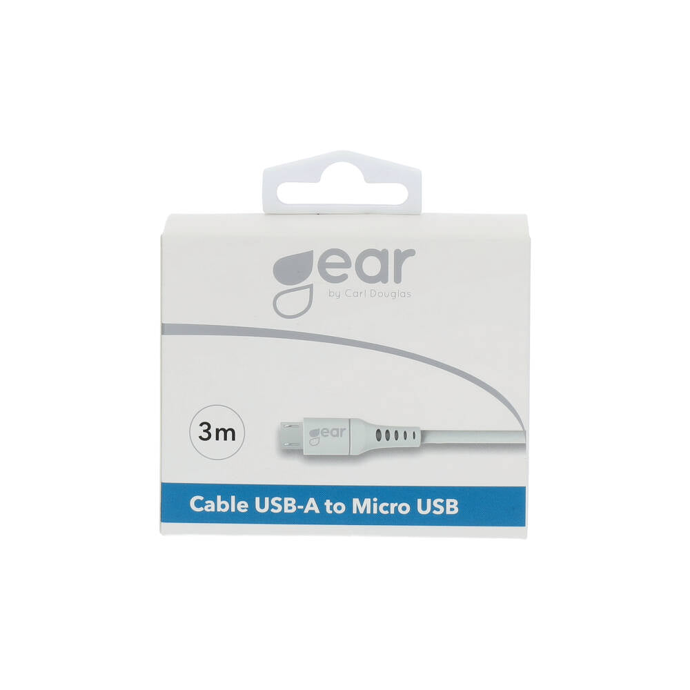 Gear Synkkabel Micro Usb To Usb A 3,0m Rundt Kabel Hvid