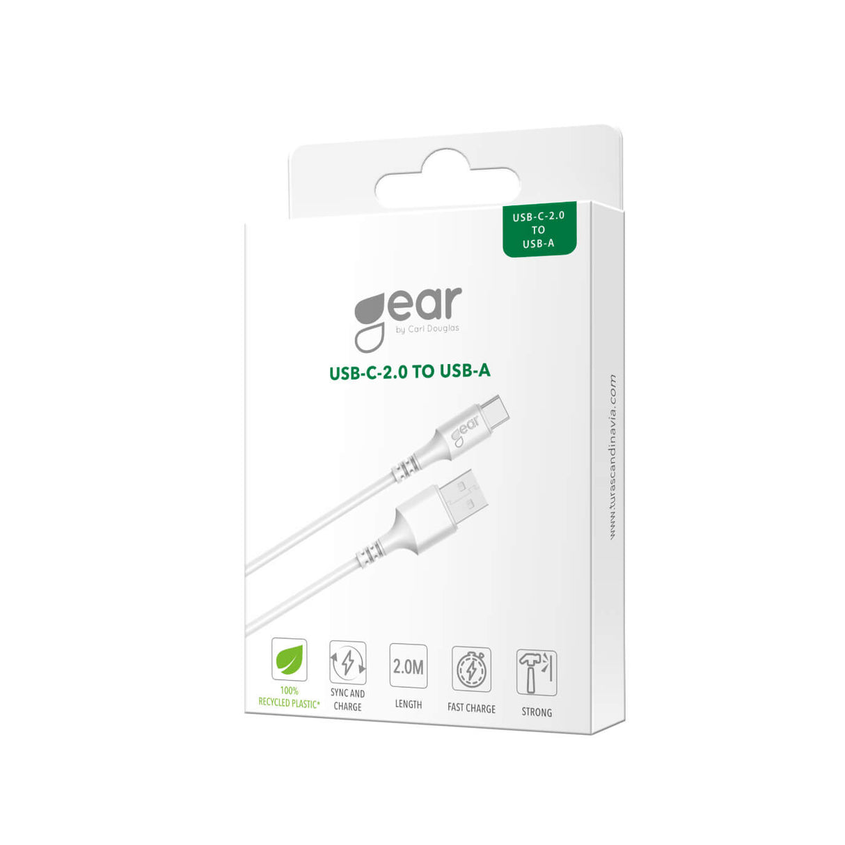 Gear Charging Cable Usb A Usb C 2.0 2,0m Gen2 Rundt Kabel Hvid