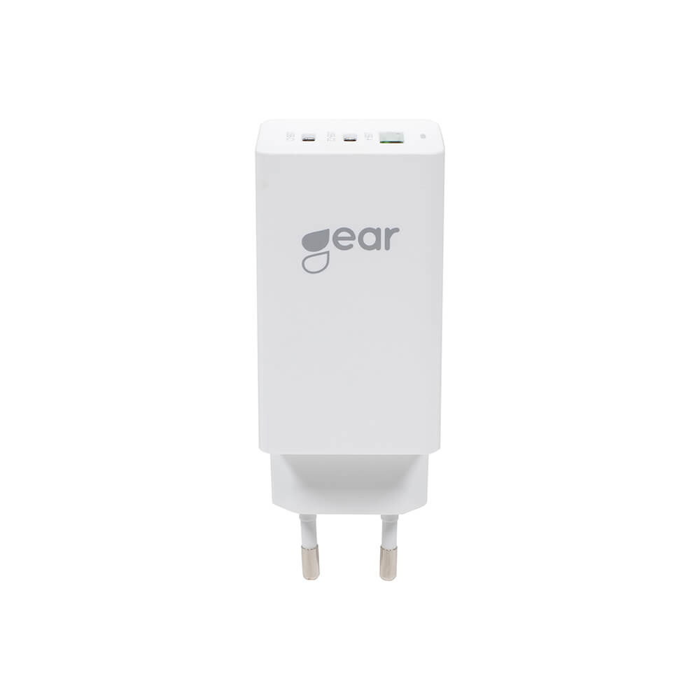 Gear Lader Gan 220 V 2x Usb C + 1x Usb A Pd 45 W + 18 W + 3 A (Total 65 W) Hvid