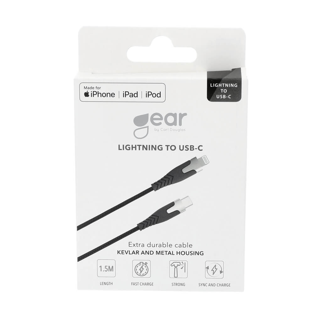 Gear Ladekabel Pro Usb C Til Lightning C94 1.5m Sort Kevlarkabel M/Metalkobling