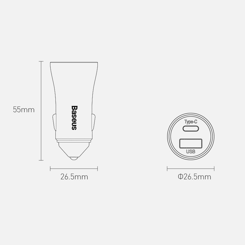 Baseus Golden Contactor Pro hurtigbiloplader USB Type C / USB 40 W Power Delivery 3.0 Hurtig opladning 4 + SCP FCP AFC grå (CCJD-0G)