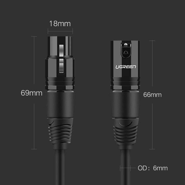 Ugreen AV130 66717 audio XLR (kvindelig) - XLR (mandlig) kabel til mikrofon / forstærker 2m - sort