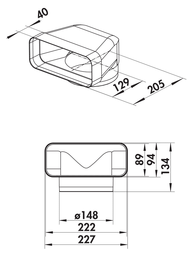 Thermex 825.60.3002.9 bøjning 222 x 89 - ø150mm
