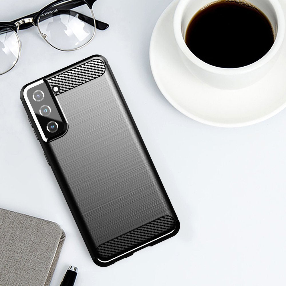 Carbon Case Flexible Cover TPU Case til Samsung Galaxy S21+ 5G (S21 Plus 5G) sort