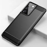 Carbon Case Flexible Cover TPU Case til Samsung Galaxy S21 Ultra 5G sort