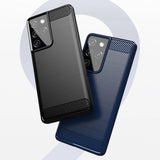 Carbon Case Flexible Cover TPU Case til Samsung Galaxy S21 Ultra 5G blå