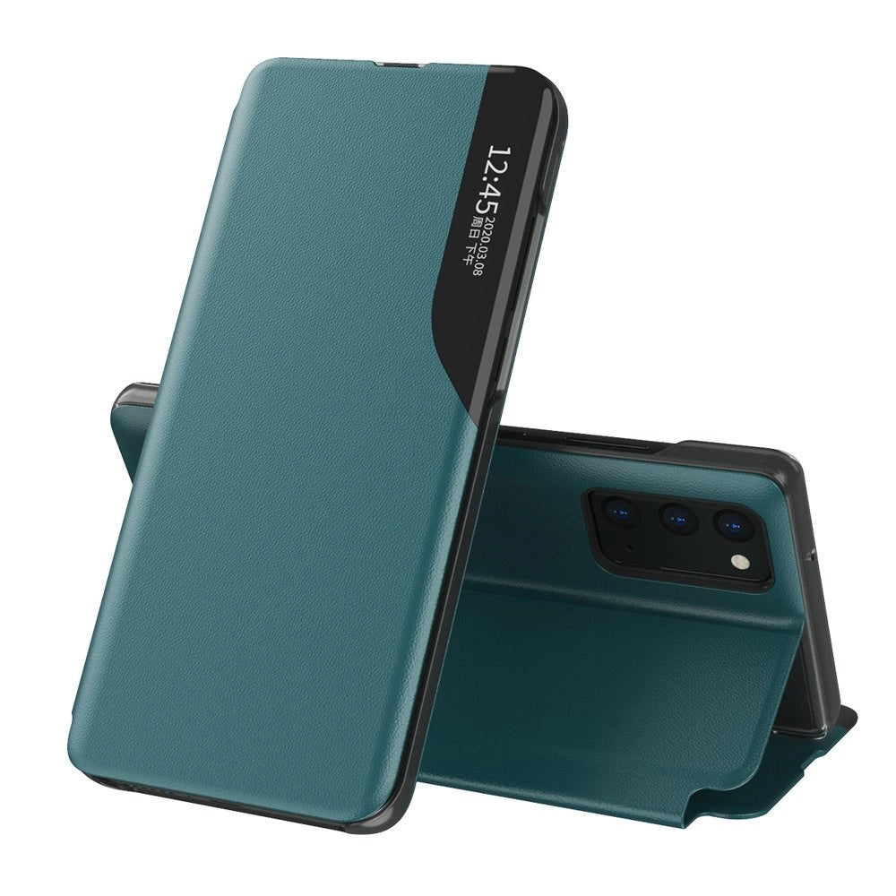 Eco læder View Case elegant bogreol type sag med kickstand til Samsung Galaxy A72 4G grøn