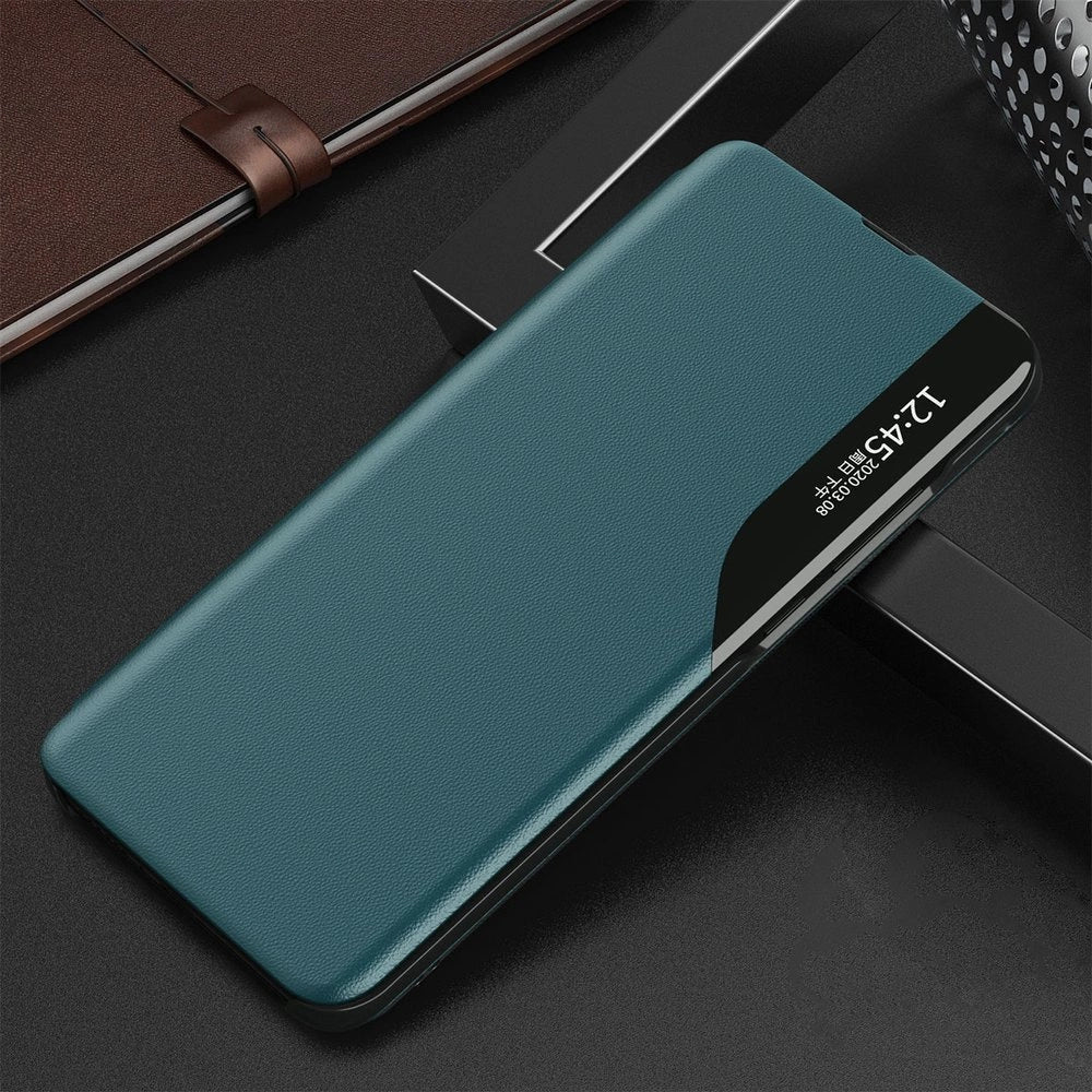 Eco læder View Case elegant bogreol type sag med kickstand til Samsung Galaxy A72 4G grøn