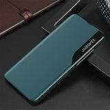 Eco læder View Case elegant bogreol type sag med kickstand til Samsung Galaxy A72 4G grøn