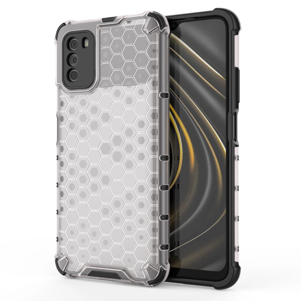 Honeycomb Case rustning med TPU Bumper til Xiaomi Poco M3 gennemsigtig