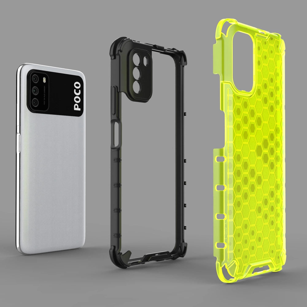 Honeycomb Case rustning med TPU Bumper til Xiaomi Poco M3 gennemsigtig