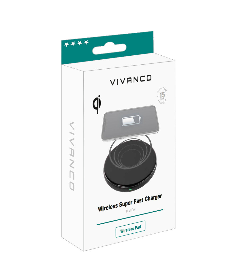 Vivanco QICHARPADVV15WBK Smartphone Sort USB Trådløs opladning Hurtig opladning Automatisk, Indendørs