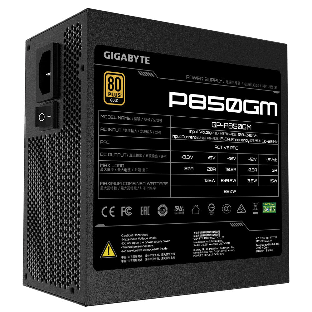 GIGABYTE P850GM enhed til strømforsyning 850 W 20+4 pin ATX ATX Sort