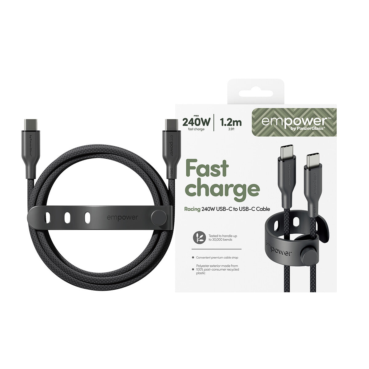 PanzerGlass empower™ by ® Racing 240W USB-C to USB-C Kabel | USB 2.0 | 1.2M | Space Black