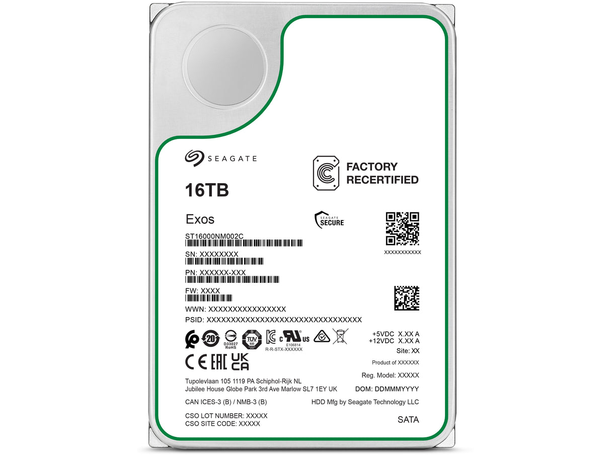 Seagate Exos Harddisk ST16000NM002C-FR 16TB SATA-600 7200rpm - FACTORY REFURBISHED