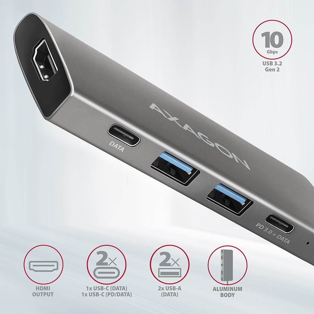 Axagon HMC-5G2 dockingstation Ledningsført USB 3.2 Gen 2 (3.1 Gen 2) Type-C Grå