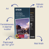 Epson A4 mat fotopapir 167 g/m2, 50 ark