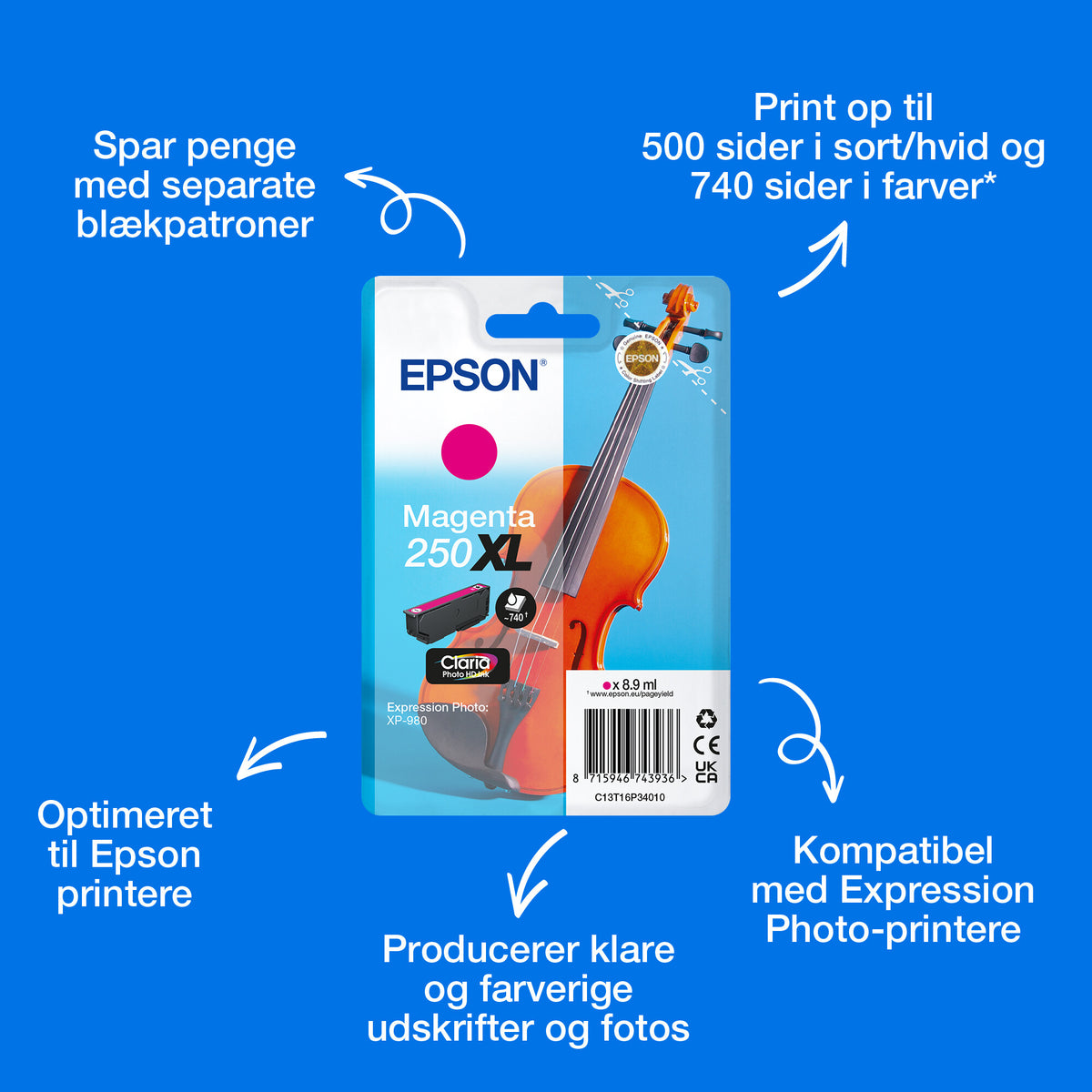 Epson Enkeltpakke, magenta 250XL Violin Claria Photo HD-blæk