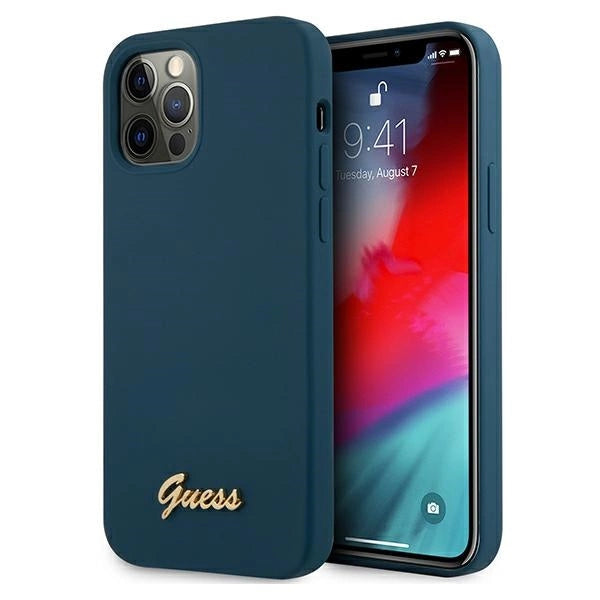 Guess GUHCP12LLSLMGBL iPhone 12 Pro Max 6.7" blå/blå hardcase Metal Logo Script