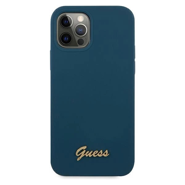 Guess GUHCP12LLSLMGBL iPhone 12 Pro Max 6.7" blå/blå hardcase Metal Logo Script