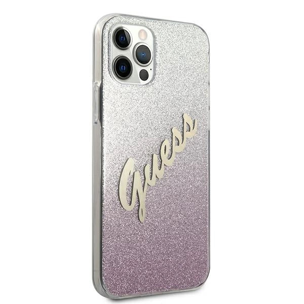 Guess GUHCP12MPCUGLSPI iPhone 12/12 Pro 6.1" pink/pink hardcase Glitter Gradient Script