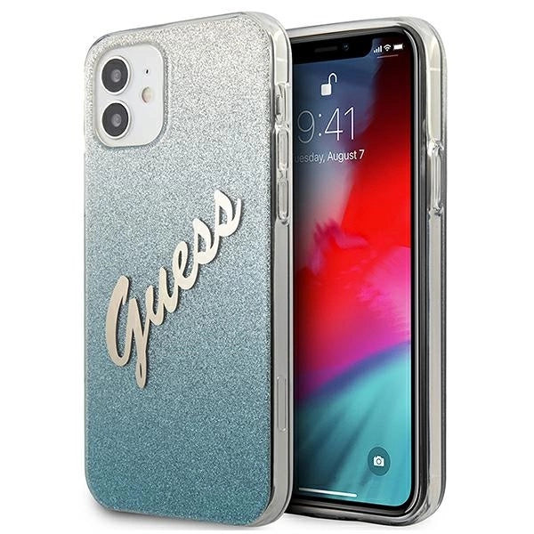 Guess GUHCP12SPCUGLSBL iPhone 12 mini 5.4" blå/blå hardcase Glitter Gradient Script