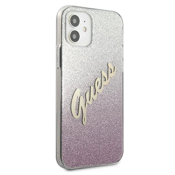 Guess GUHCP12SPCUGLSPI iPhone 12 mini 5.4" pink/pink hardcase Glitter Gradient Script