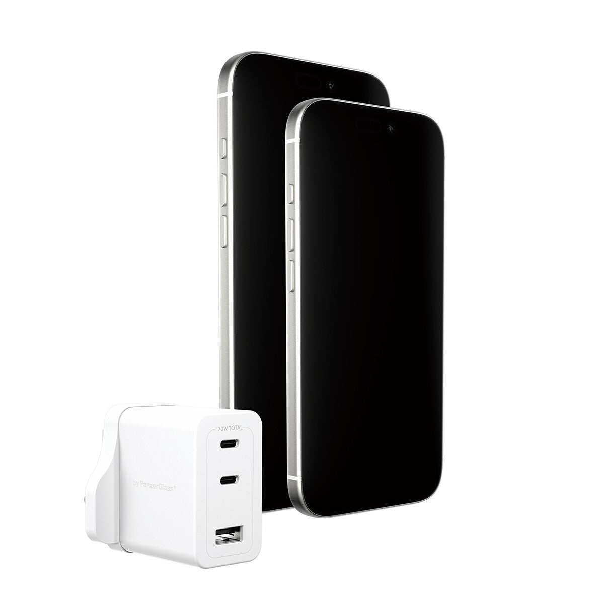 PanzerGlass empower™ by ® Turbo 70W Oplader inkl. 2 x USB-C + USB-A | UK Stik | Silver White
