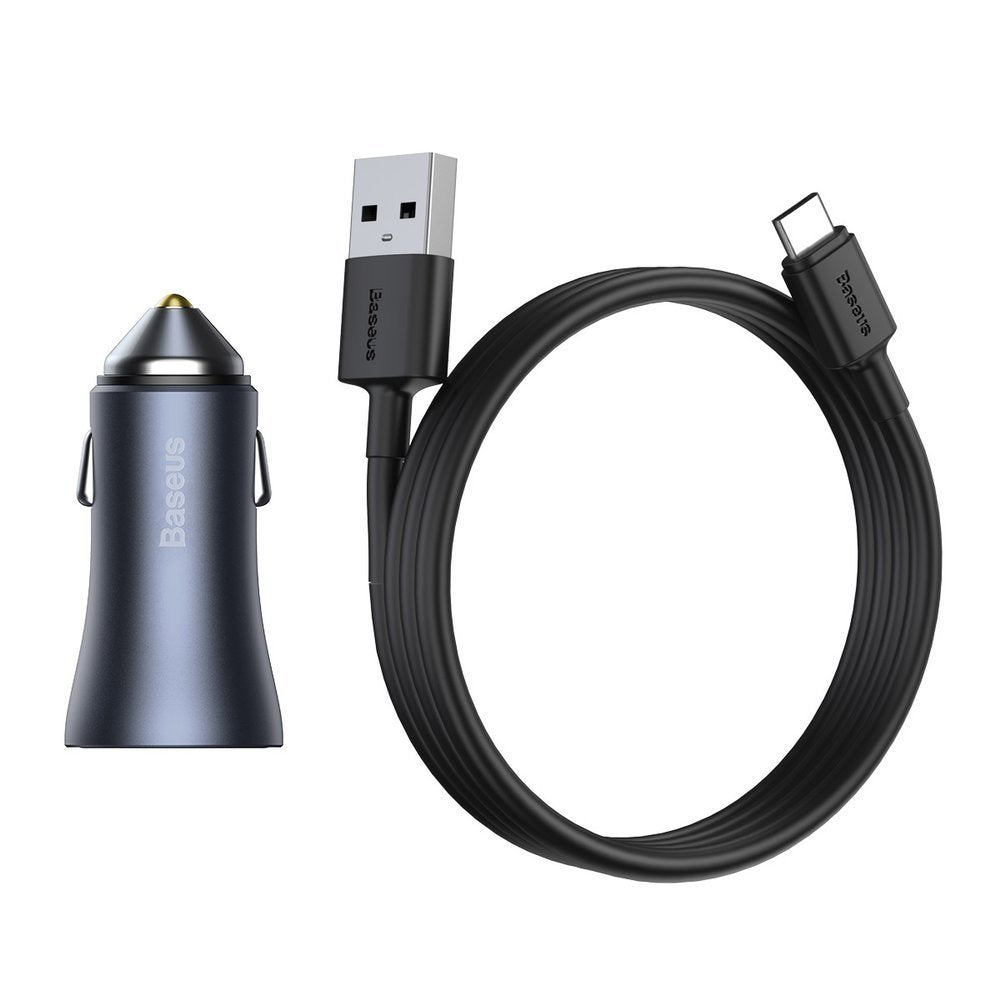 Baseus Golden Contactor Pro car charger USB-C / USB-A 40W PD QC 4+ SCP FCP AFC + cable - gray