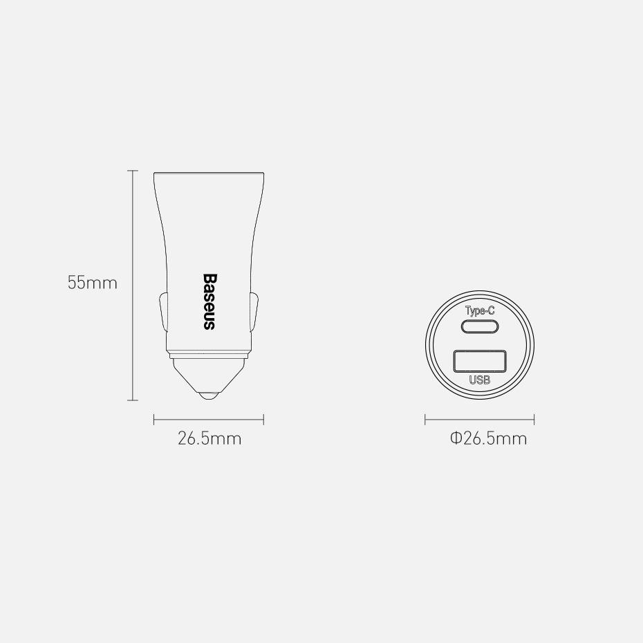 Baseus Golden Contactor Pro car charger USB-C / USB-A 40W PD QC 4+ SCP FCP AFC + cable - gray