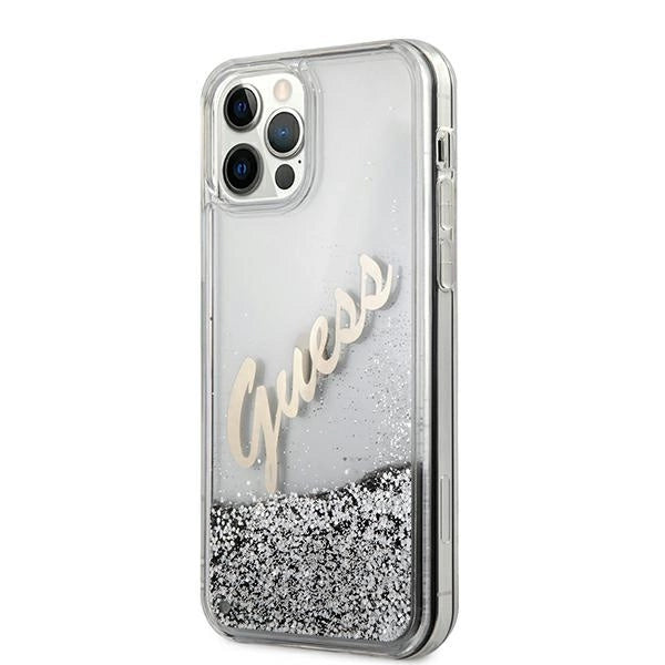 Guess GUHCP12LGLVSSI iPhone 12 Pro Max 6.7" sølv/sølv hardcase Glitter Vintage Script