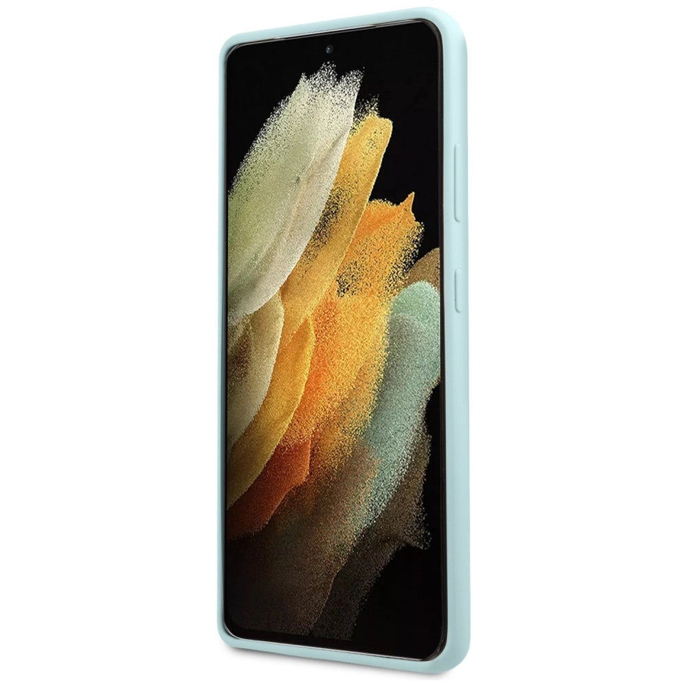 Guess GUHCS21LLSLMGLB S21 Ultra G998 blå/blå hardcase Silikon Script Metal Logo