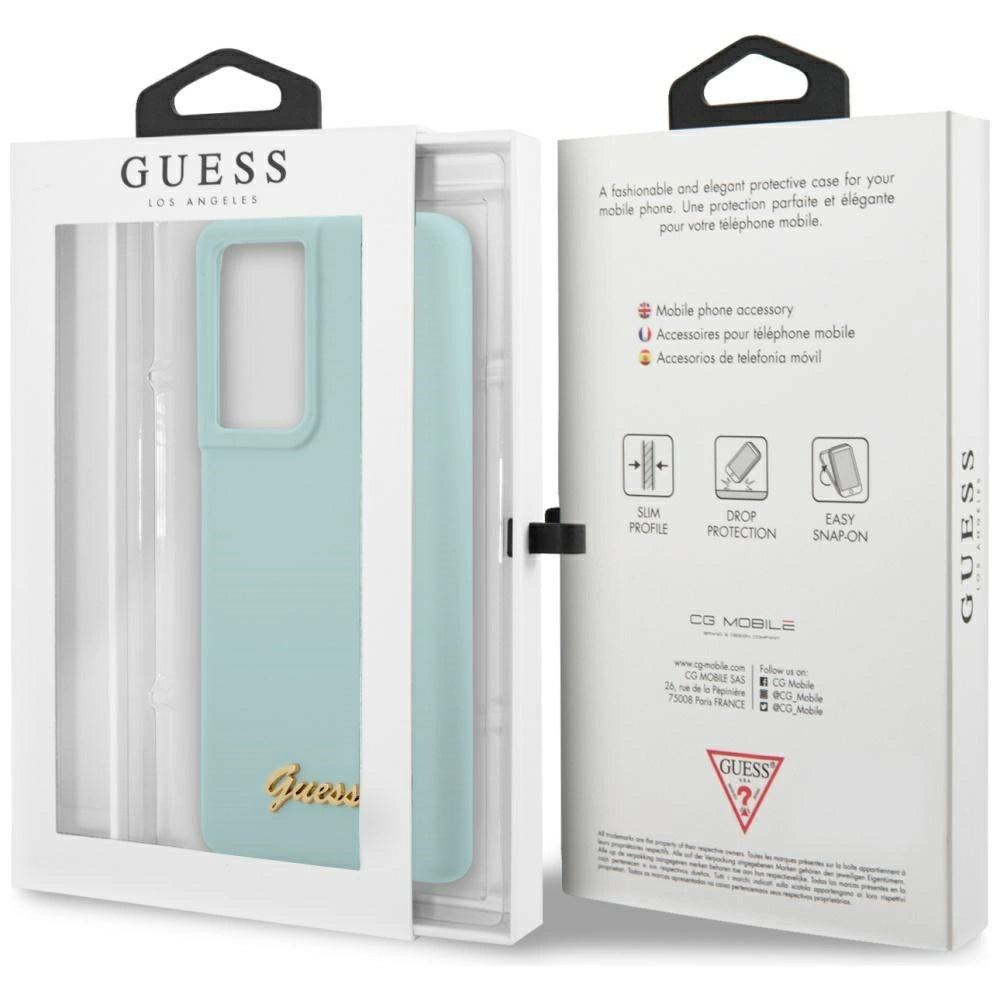 Guess GUHCS21LLSLMGLB S21 Ultra G998 blå/blå hardcase Silikon Script Metal Logo