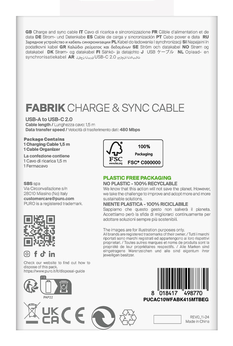 PURO PUCAC10WFABK415MTBEG USB-kabel USB 2.0 1,5 m USB A USB C Beige