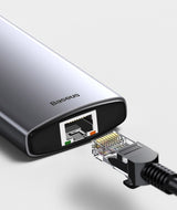 Baseus Metal Gleam 6-in-1 USB-C - USB-C PD 100W HUB 1x HDMI 4K 30Hz 3x USB-A 3.2 1x RJ45 - gray