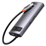 Baseus Metal Gleam 6-in-1 USB-C - USB-C PD 100W HUB 1x HDMI 4K 30Hz 3x USB-A 3.2 1x RJ45 - gray