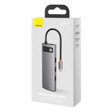 Baseus Metal Gleam 8in1 USB-C - USB-C PD 100W HUB 1x HDMI 4K 30Hz 1x SD og microSD kortlæser 3x USB-A 3.2 1xRJ45 - grå