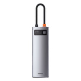 Baseus Metal Gleam 8in1 USB-C - USB-C PD 100W HUB 1x HDMI 4K 30Hz 1x SD og microSD kortlæser 3x USB-A 3.2 1xRJ45 - grå