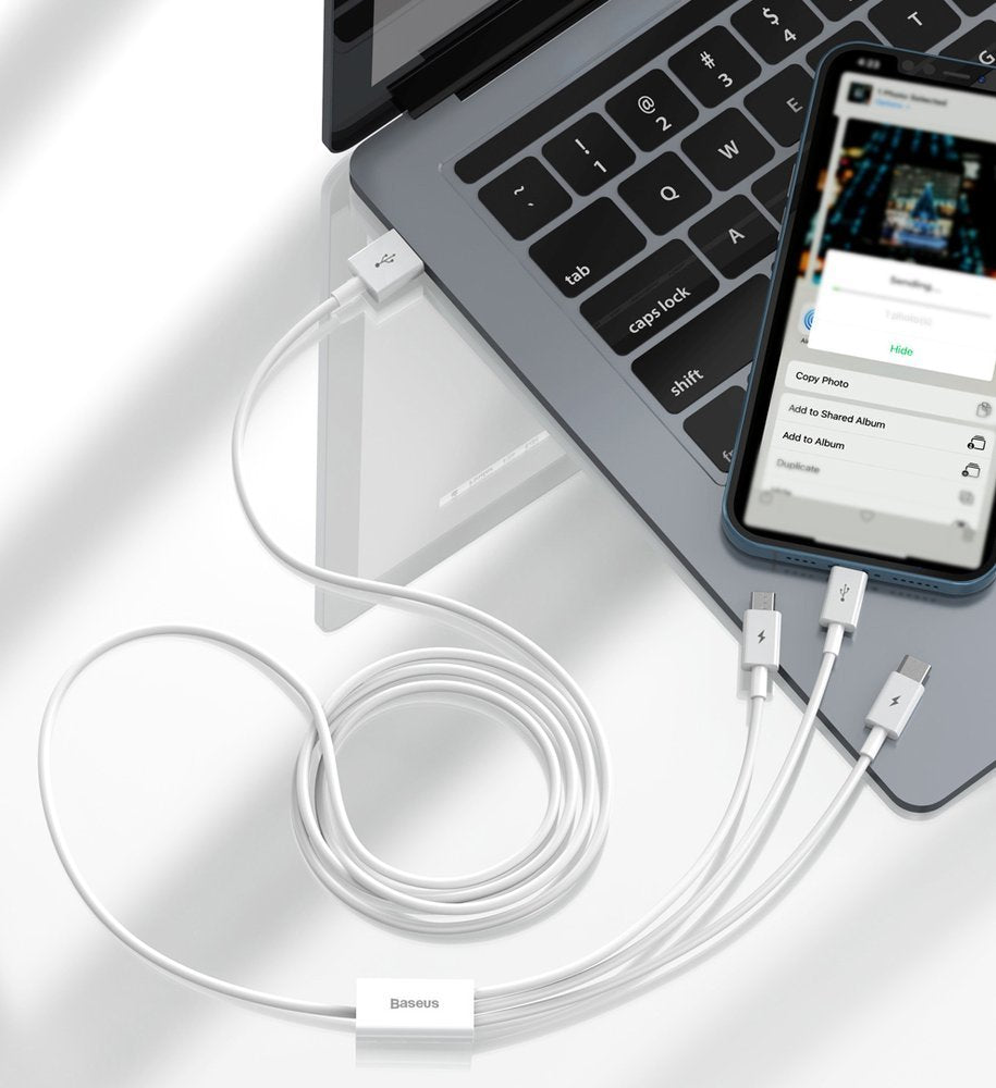 Baseus Superior 3in1 USB Cable - Lightning / USB Type C / Micro USB 3.5 A 1.5 m White (CAMLTYS-02)