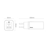 Baseus GaN2 Lite fast charger 65W USB / USB Type C Quick Charge 3.0 Power Delivery (gallium nitride) white (CCGAN2L-B02)