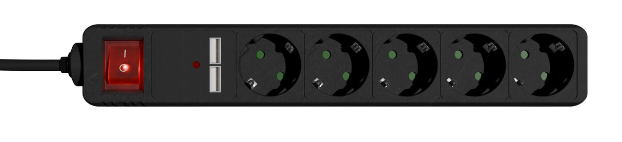 Gembird SPG5-U2-5-02 stikdåse 1,5 m 5 AC stikkontakt(er) Indendørs Sort