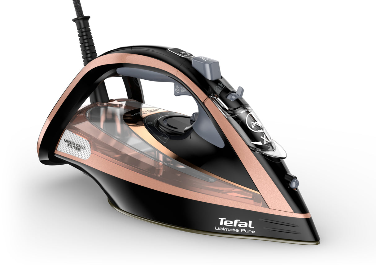 Tefal Ultimate Pure FV9845 Tør & dampstrygejern Durilium autoclean strygesål 3100 W Sort, Kobberfarve