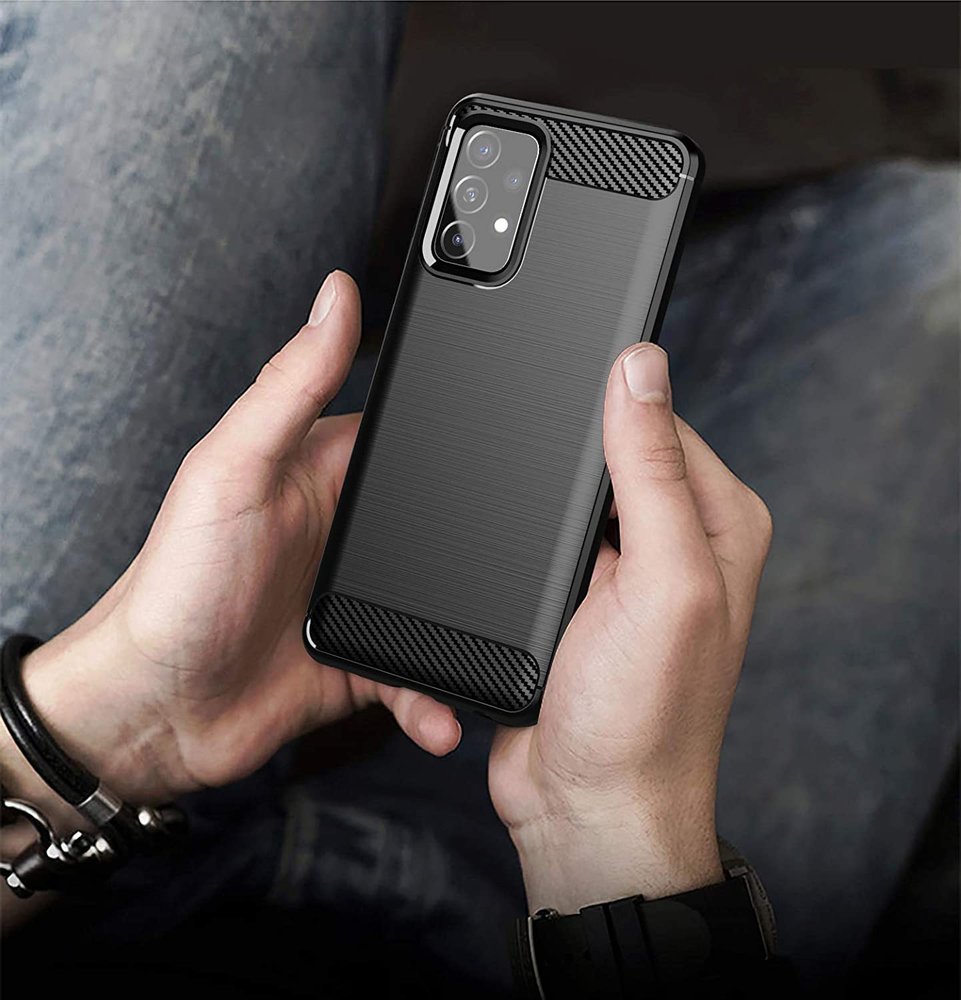 Carbon Case Flexible Cover TPU Case til Samsung Galaxy A72 4G sort