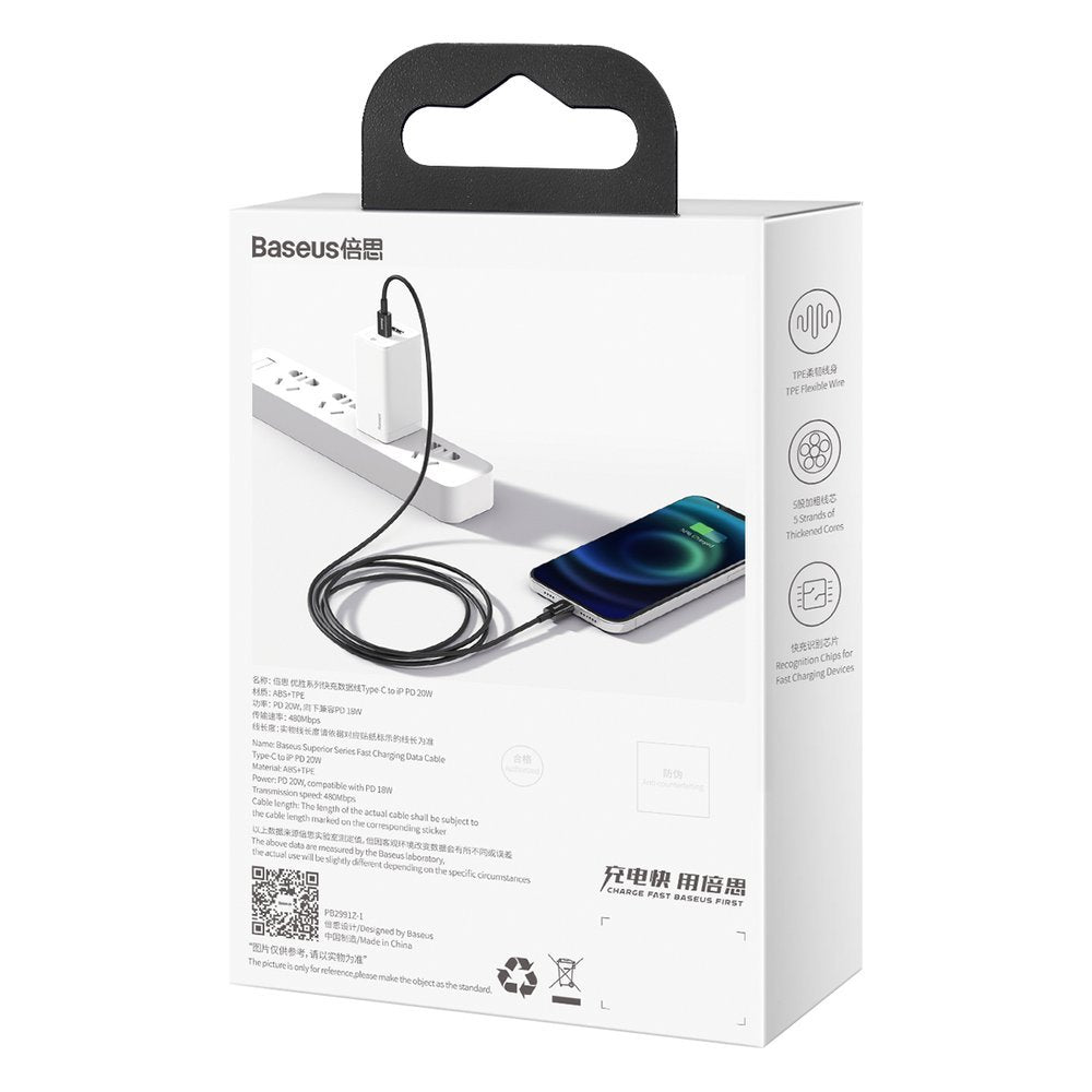 Baseus Superior Series USB-C / Lightning PD 20W 1 m kabel - sort